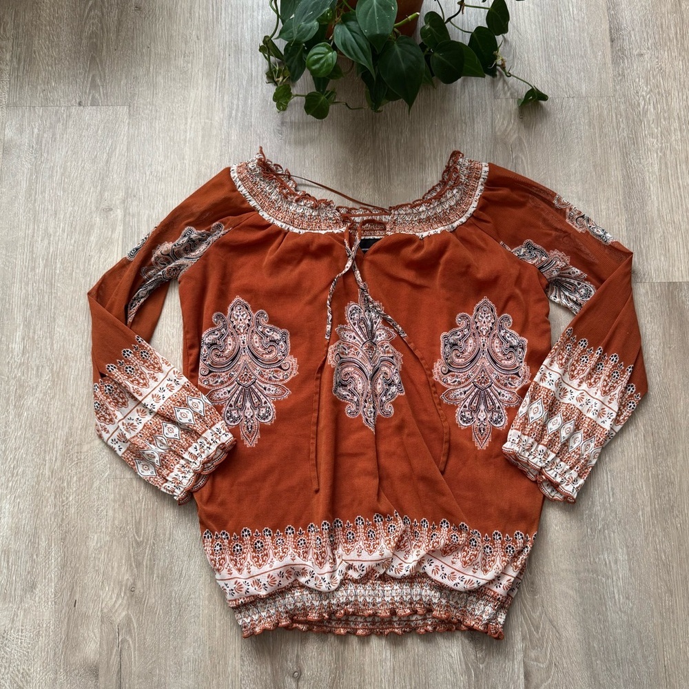 Vintage y2k Off the Shoulder Boho smocked Top